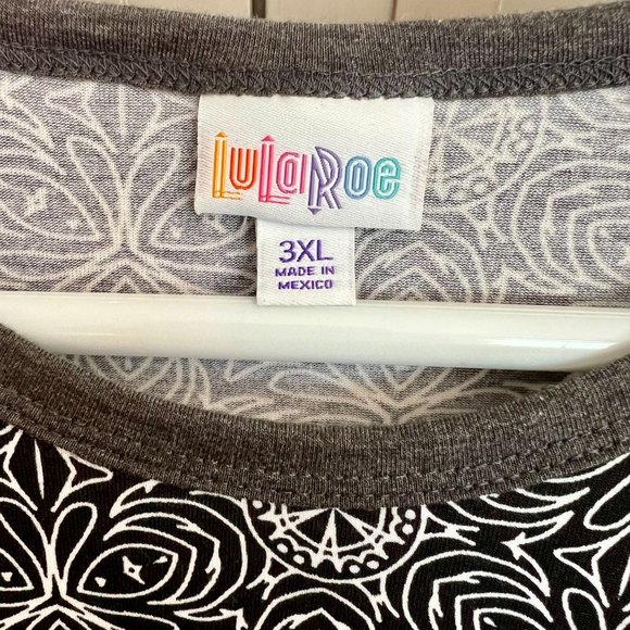 NWT LuLaRoe Randy Black White Gray 3/4 Sleeve Geometric Top Tee T-Shirt 3X NEW - Picture 6 of 7